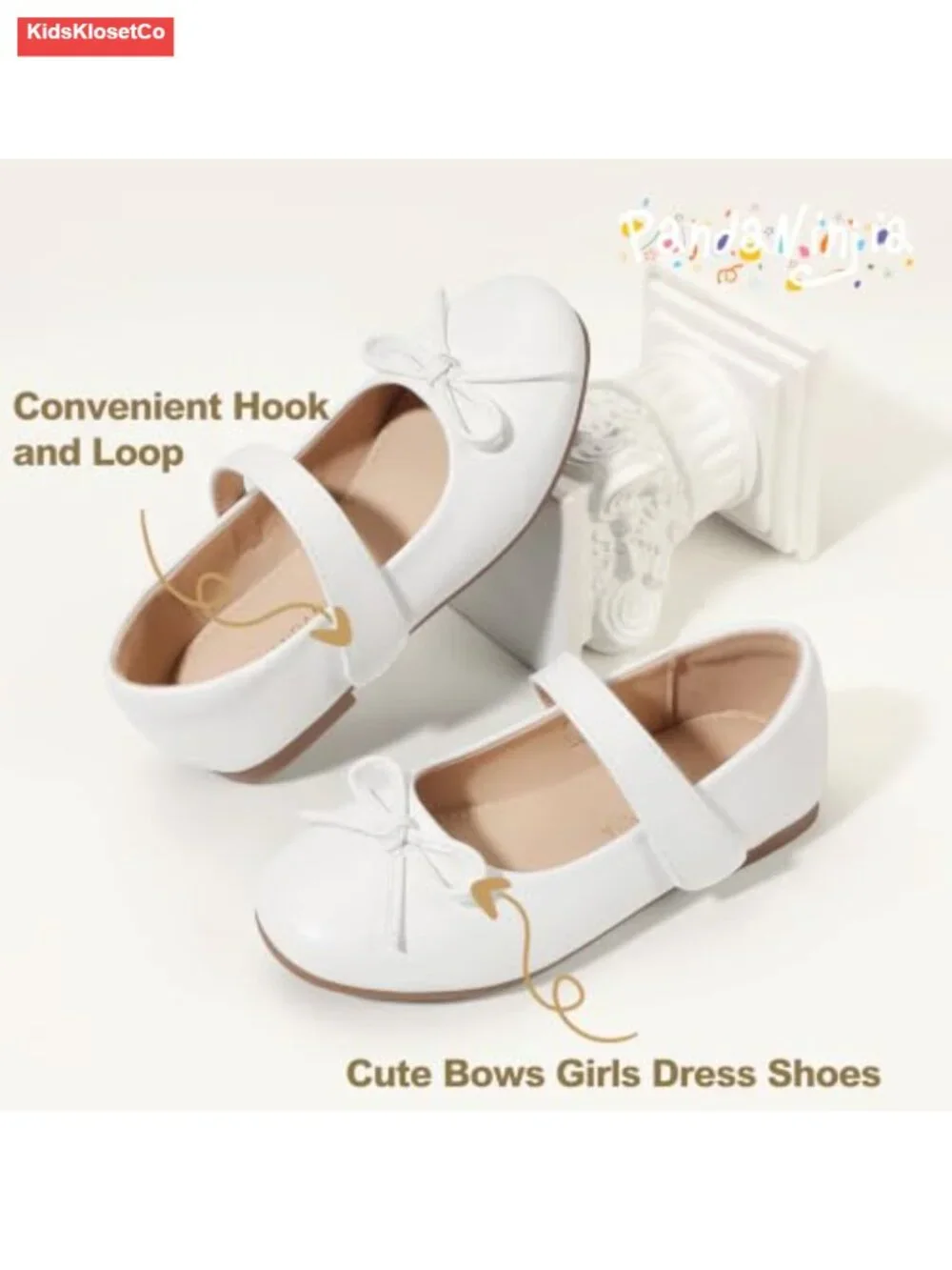 Mary Jane Ballet Flats with Square Toe, Hook and Loop Closure, Non-Slip Sole